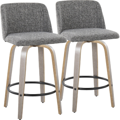 Toriano 26" Swivel Counter Stool in Light Grey Wood & Grey Noise Fabric (Set of 2)